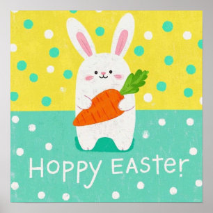 Tecknad bunny med morot, polka dots poster