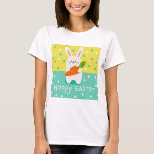 Tecknad bunny med morot, polka dots t shirt