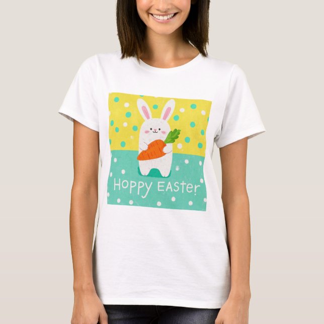 Tecknad bunny med morot, polka dots t shirt (Framsida)