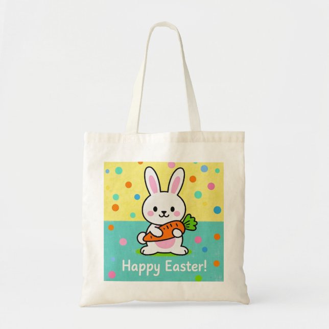 Tecknad bunny med morot polka dots tygkasse (Framsidan)