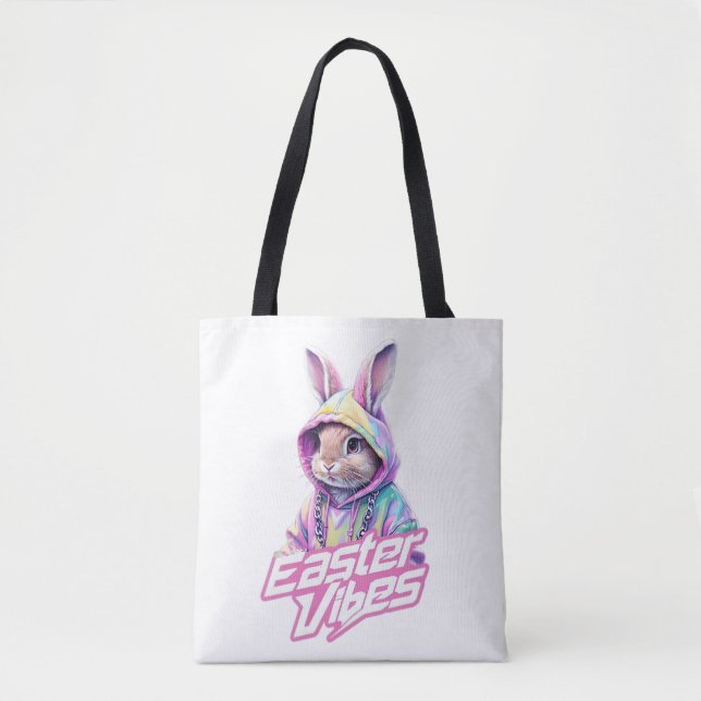 Tecknad bunny Påsk Vibes Art Tygkasse (Framsida)