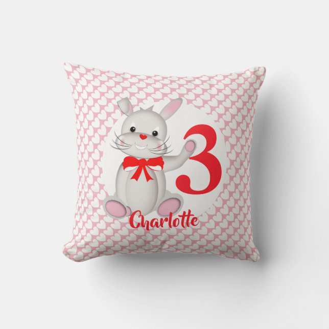 Tecknad Bunny Rabbit Rosa Kudde (Framsida)