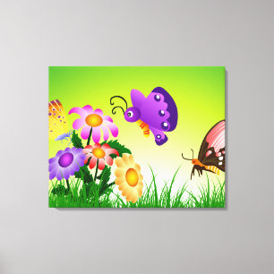 Tecknad Butterflies på Flowers Canvas