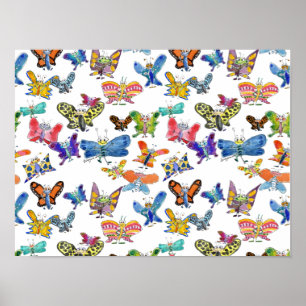 Tecknad Butterflies-utgivningspapper Poster