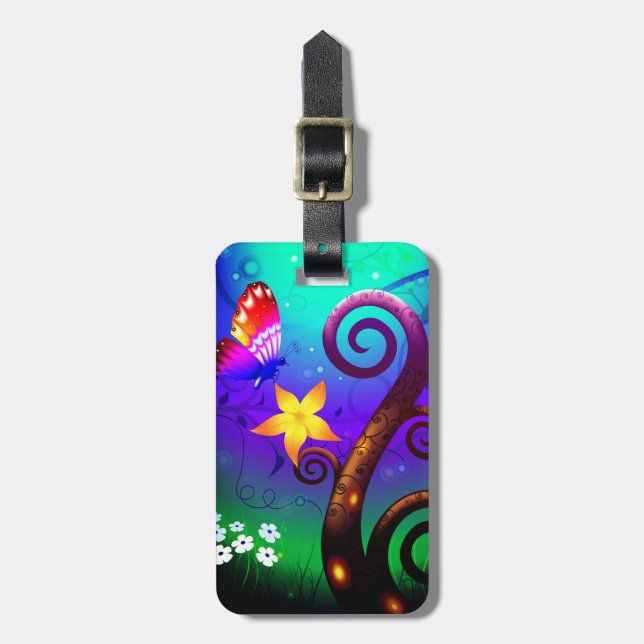 Tecknad Butterfly Bagagebricka (Vertikal Framsida)