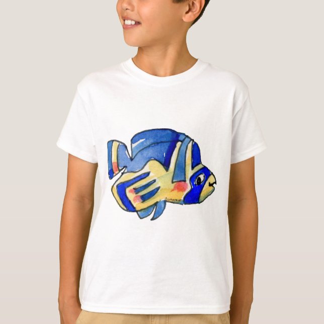 Tecknad Butterfly Blue Fish Tee Shirt (Framsida)