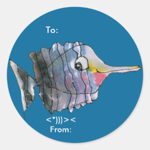 Tecknad Butterfly Fish Personlig Labels Runt Klistermärke