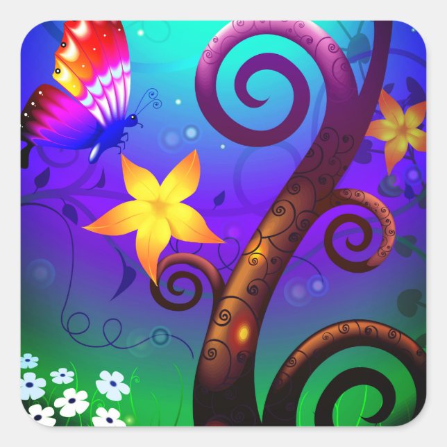 Tecknad Butterfly Fyrkantigt Klistermärke (Framsida)