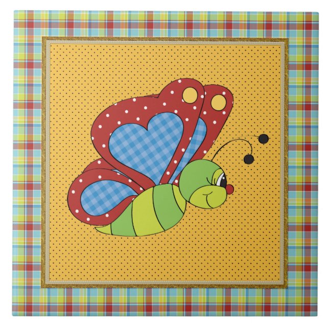 Tecknad Butterfly keramisk roligt Kakelplatta (Framsidan)