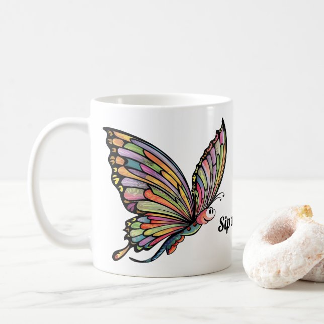 Tecknad Butterfly Personlig Kaffemugg (Med munk)