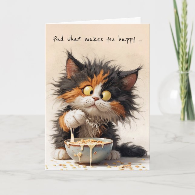 Tecknad Calico Cat Birthday Breakfast Kort (Framsida)