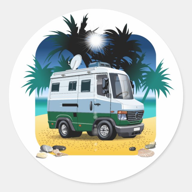 Tecknad Camper Runt Klistermärke (Framsida)