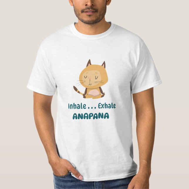 Tecknad Cat Anapana Meditation Inhale Exhale T Shirt (Framsida)