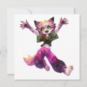 Tecknad Cat Dance Party Theme Inbjudningar