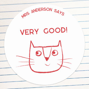 Tecknad Cat för Roligten Lärare Namn Encouragement Runt Klistermärke