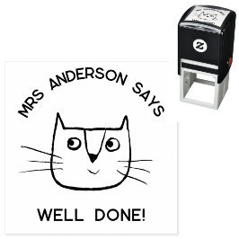 Tecknad Cat för Roligten Lärare Namn Encouragement Självfärgande Stämpel
