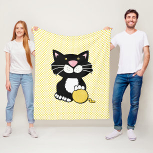 Tecknad Cat på Polka Dot Fleece Blanket