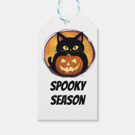 Tecknad Cat Spooky Season Halloween Lycklig Helgda Presentetikett