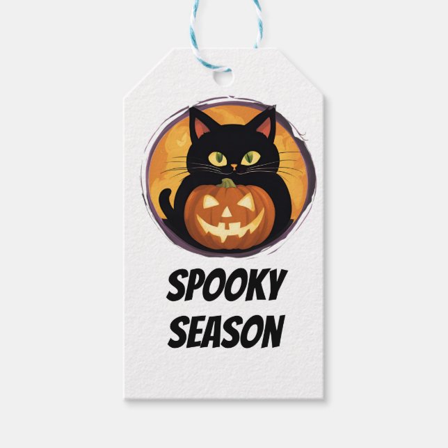 Tecknad Cat Spooky Season Halloween Lycklig Helgda Presentetikett (Framsidan)
