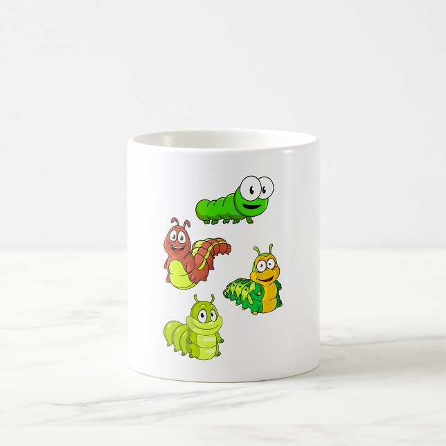 Tecknad Caterpelars Grönt Gult Brown Kaffemugg (Skapare uppladdad)