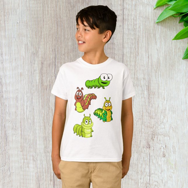 Tecknad Caterpelars Grönt Gult Brown T Shirt (Skapare uppladdad)