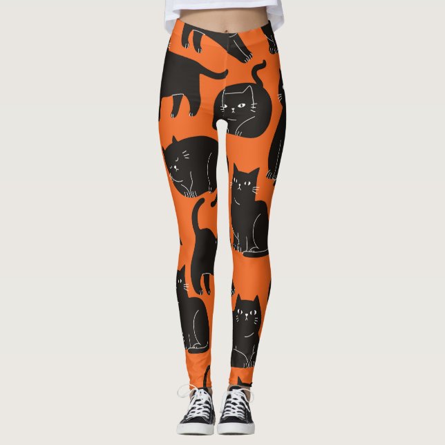 Tecknad Cats Hand plockade Mönster Leggings (Framsida)