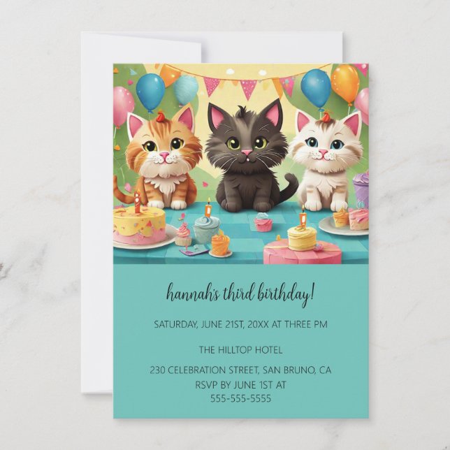 Tecknad Cats Kids’ PurrFect-Födelsedagsfest Inbjudningar (Framsida)