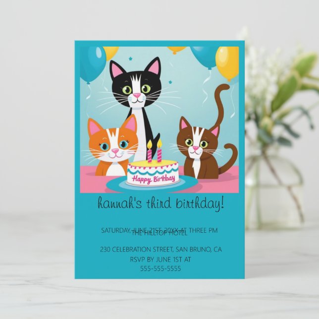 Tecknad Cats Kids’ PurrFect-Födelsedagsfest Inbjudningar (Stående Fram)