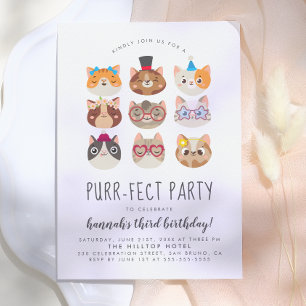 Tecknad Cats Kids’ PurrFect-Födelsedagsfest Inbjudningar