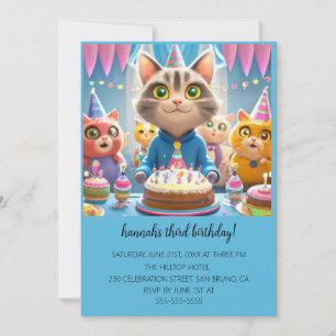 Tecknad Cats Kids’ PurrFect-Födelsedagsfest Inbjudningar
