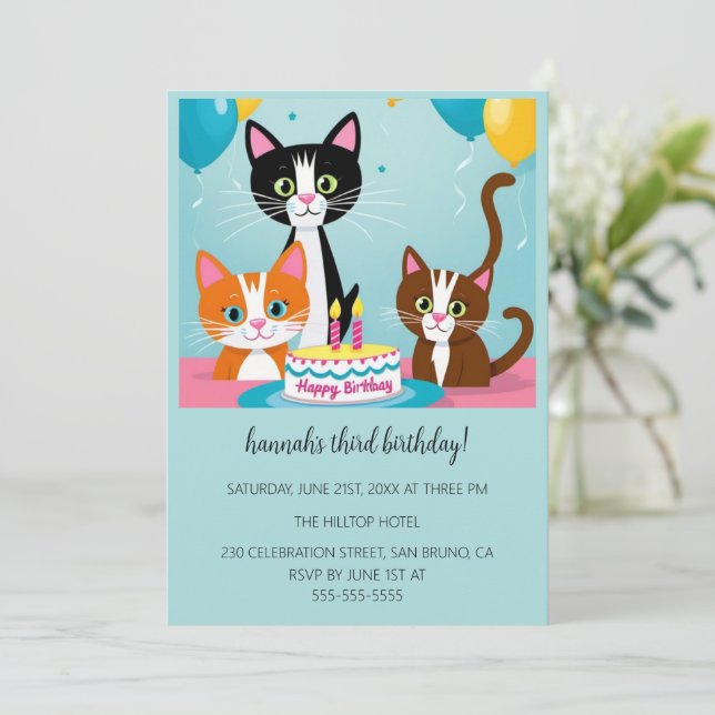 Tecknad Cats Kids’ PurrFect-Födelsedagsfest Inbjudningar (Stående Fram)