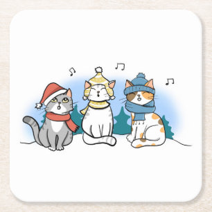 Tecknad Cats sjunger jul Sång Underlägg Papper Kvadrat