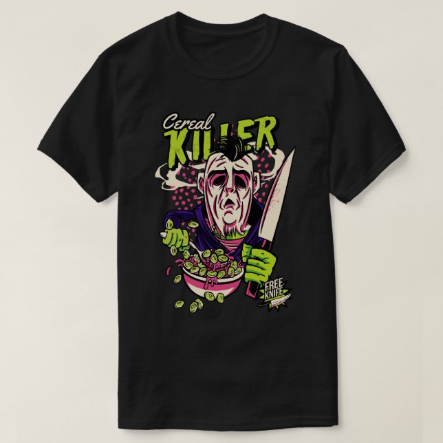 Tecknad Cereal Killer Cereal Box Funny Horror 2 T Shirt (Design framsida)