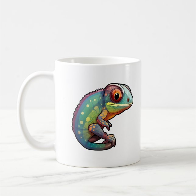 Tecknad chameleon illustration kaffemugg (Vänster)