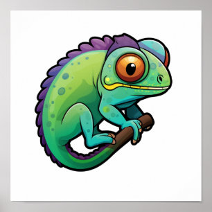 Tecknad chameleon illustration poster