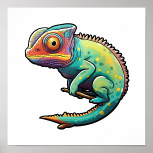 Tecknad chameleon illustration poster
