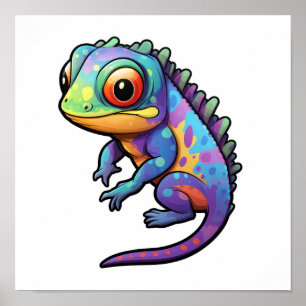 Tecknad chameleon illustration poster