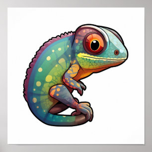 Tecknad chameleon illustration poster