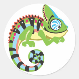 tecknad chameleon runt klistermärke