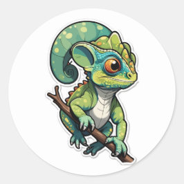 Tecknad Chameleon Sticker - Färgfull reptil Runt Klistermärke