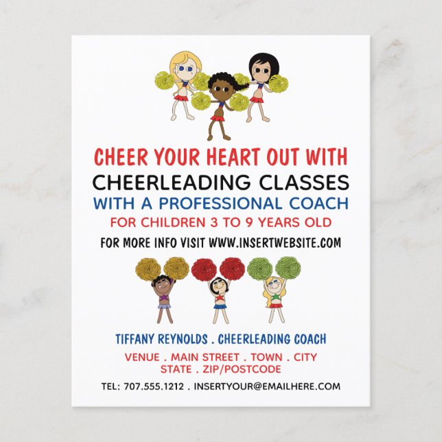 Tecknad Cheerwriter Design, Cheerlead Classes Flygblad (Framsidan)