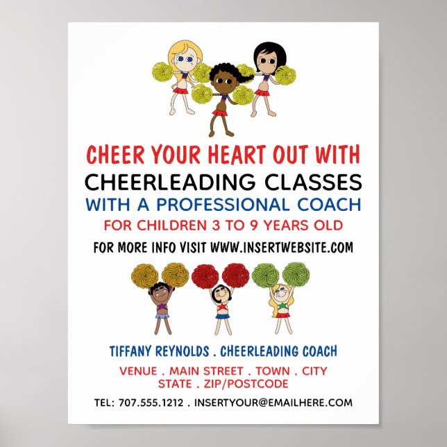 Tecknad Cheerwriter Design, Cheerlead Classes Poster (Framsidan)