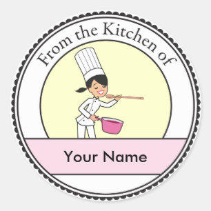 Tecknad Chef Girl Runt Klistermärke