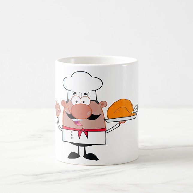 Tecknad Chef Holding Roast Turkiet Kaffemugg (Skapare uppladdad)