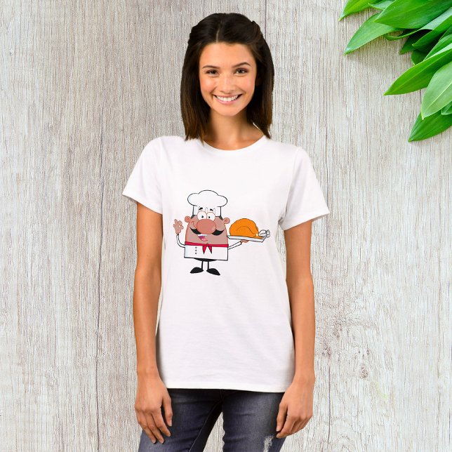 Tecknad Chef Holding Roast Turkiet T Shirt (Skapare uppladdad)