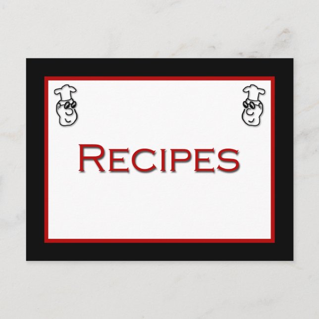 Tecknad Chef Red Black White Recept Card Vykort (Framsida)