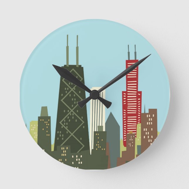 Tecknad Chicago Rund Klocka (Framsida)