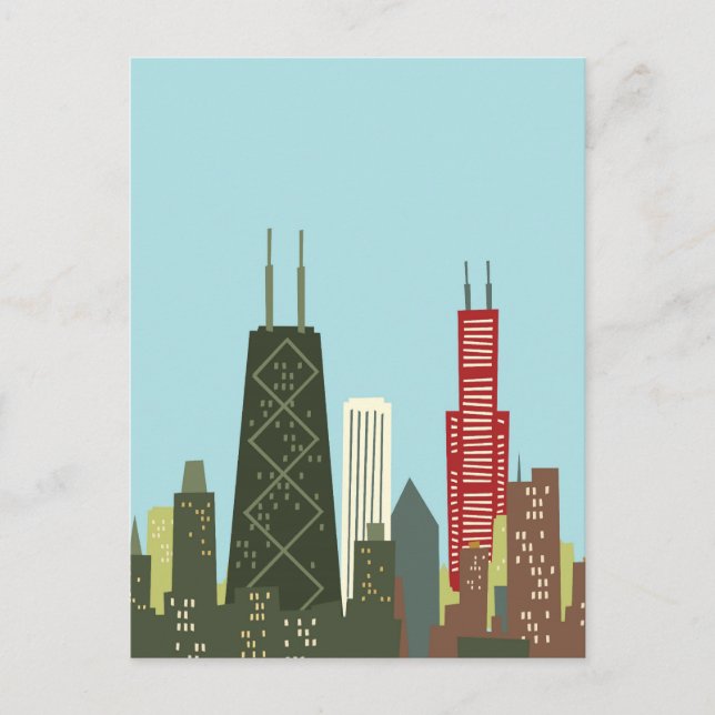 Tecknad Chicago Vykort (Framsida)