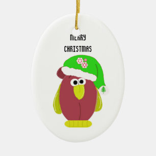 Tecknad Chicken i Santa Hat Julgransprydnad Keramik
