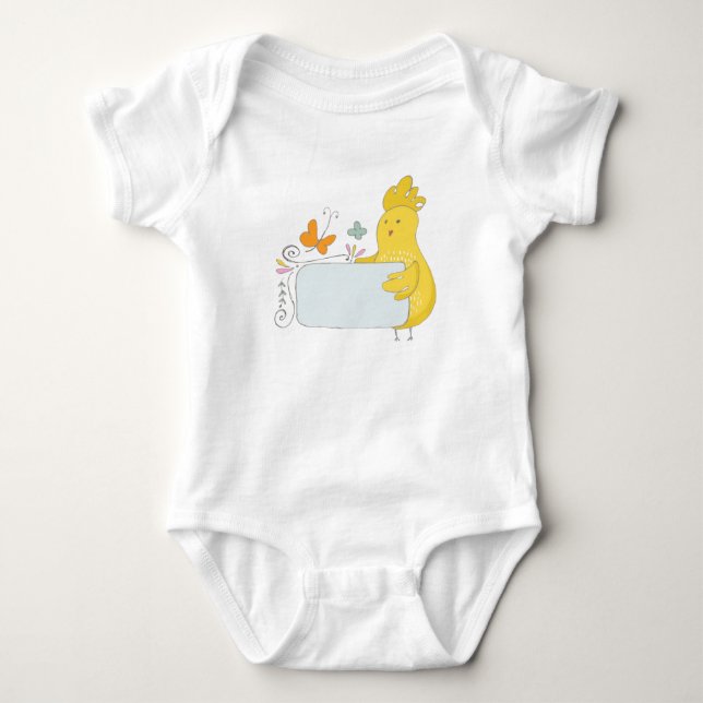 Tecknad Chicken med blommor och fjärilar T Shirt (Framsida)